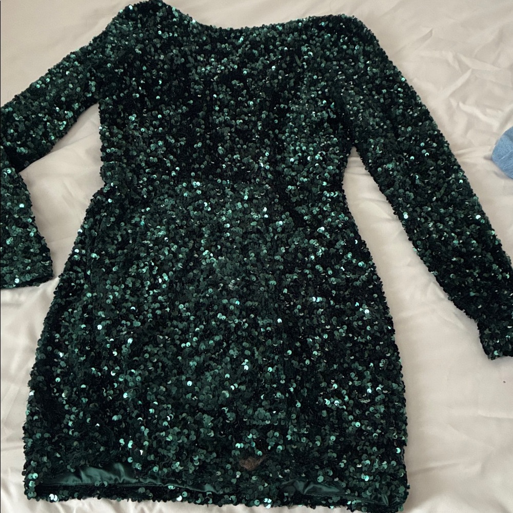 NWOT Green Sequin Long Sleeve Dress M stretchy